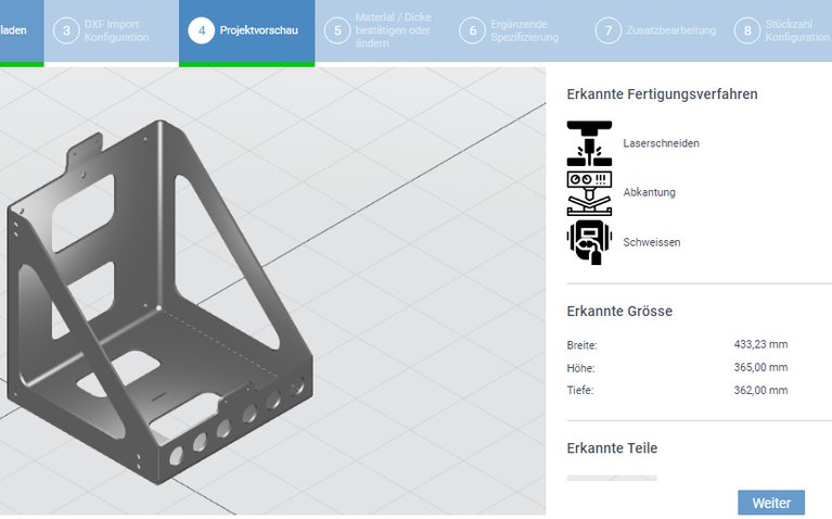 Blechteile ab .STEP- und .DXF-Zeichnung online kalkulieren